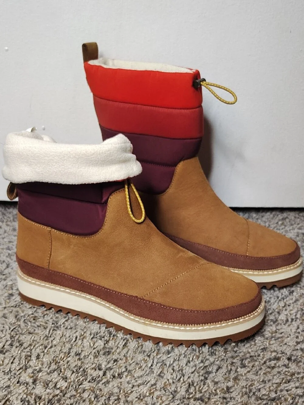 Toms Tan, Red and Burgundy Insulated Winter Boots